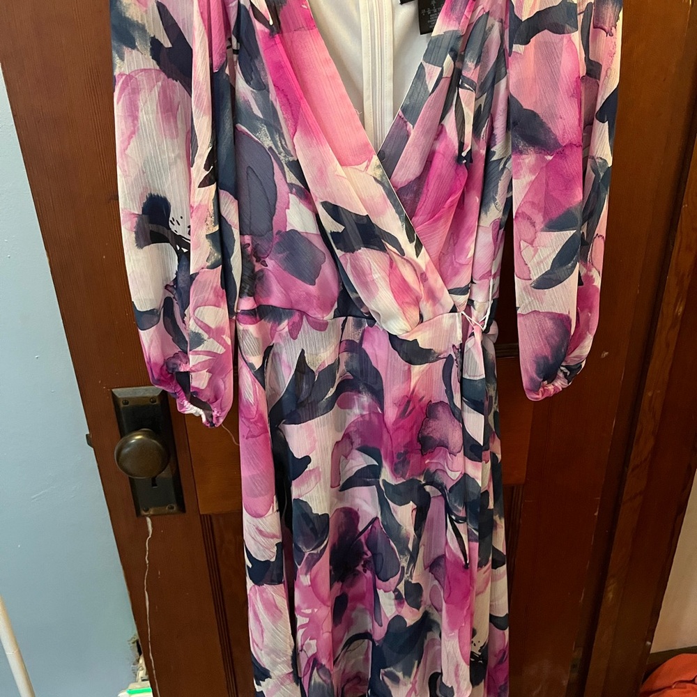 Macy's Pink Wrap Sundress with Bishop Sleeves